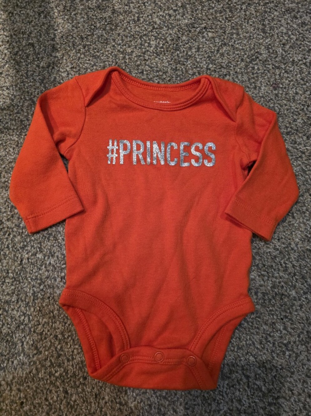 3/$10 Carter's Red Long-Sleeve Baby Bodysuit with #PRINCESS Glitter